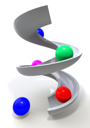 a gray slide with some red, green, and blue ballsの写真素材