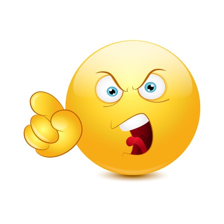 Angry emoticon pointing an accusing finger. Vectorのイラスト素材