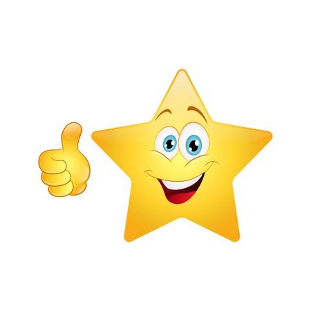 Smiling star showing thumbs up on a white background.のイラスト素材