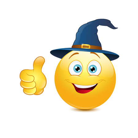 Emoticon with witch hat on a white background.のイラスト素材