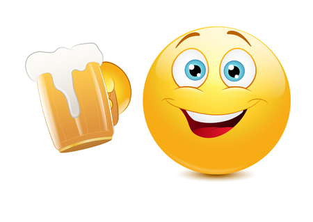 Emoticon cheering with a mug of beerのイラスト素材