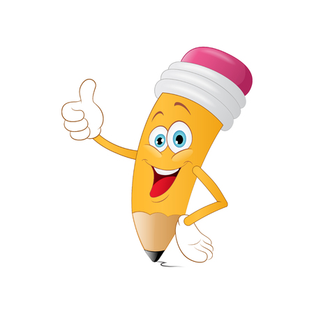 Cute pencil cartoon with book on a white backgroundのイラスト素材