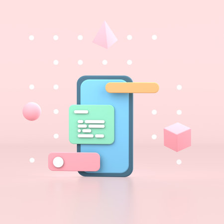 3D Social media concept on smartphone with show photo frame and chat, commentの写真素材