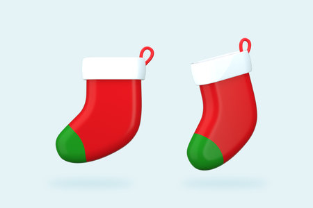 Sock green and red color for Christmas illustration icon 3d renderingの写真素材