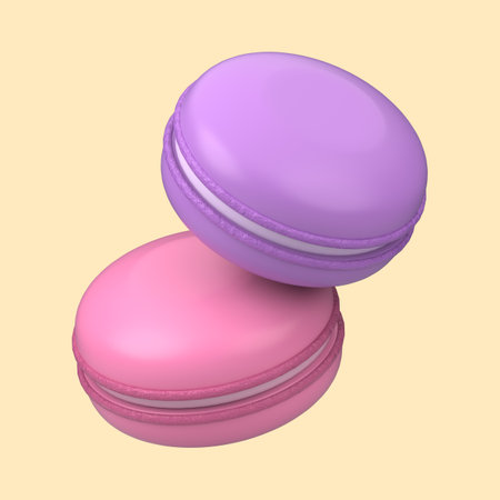 3d rendering of pink and purple macaroons icon isolated on cleare background.の写真素材