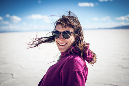Portrait of happy woman travelingの写真素材
