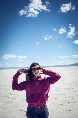 Portrait of happy woman travelingの写真素材