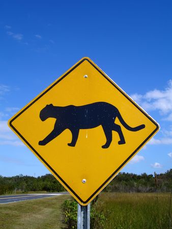 Panther-crossing road sign in Florida Everglades National Park.の写真素材