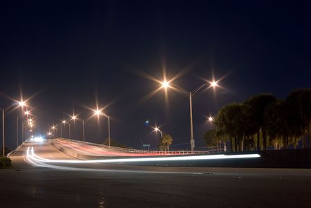 William M. Powell bridge and Rickenbacker Causeway at night, Miami.