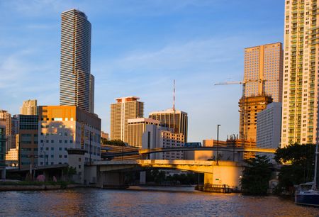 Miami River View of Downtown Miami Offices, Hotels and Residential Buildings の写真素材