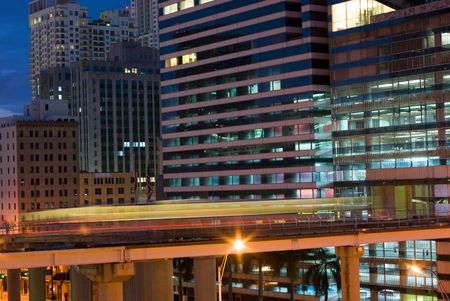 City Buildings and Mass Transit at Dawn 