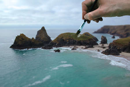  hand painting coastal cliff