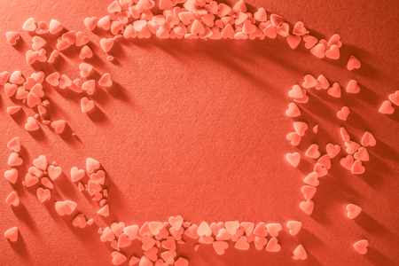 Hearts for Valentine's Day frame in living coral pantone colorの写真素材