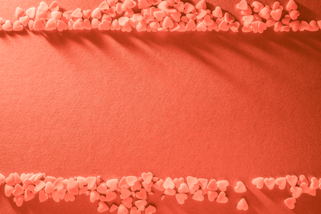 Hearts for Valentine's Day frame in living coral pantone colorの写真素材