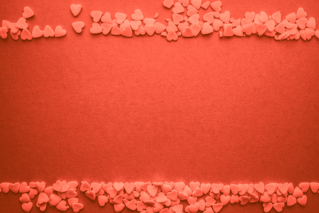 Hearts for Valentine's Day frame in living coral pantone colorの写真素材