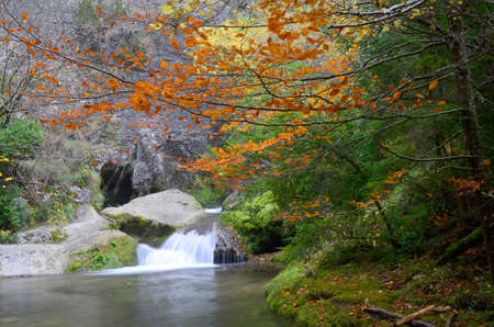 Nice  waterfall on the Puron river within the Valderejo natural park, Alava, Pais Vasco, Spainの写真素材