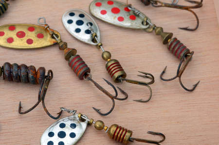 Set of old hooks for river fishingの写真素材