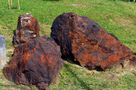 Rock formed by siderite, an iron carbonate. Rocks installed in a geological route at the University of the Basque Countryの写真素材