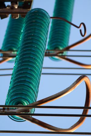 Electricity pylon glass insulatorの写真素材