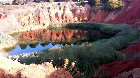 the red lake in salento in Italy, illustration