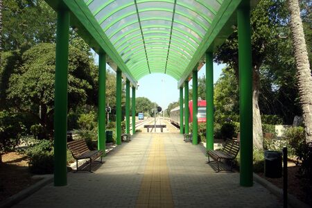 Otranto, Italy, Europe - July 11 2016 Train station waiting platformのeditorial素材