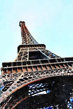 watercolor representing the view of the Eiffel tower in Paris on an autumn afternoon