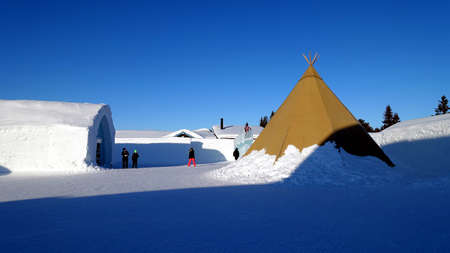 Jukkasarvi, Sweden, February 27, 2020 The outdoor park of the ice hotelのeditorial素材