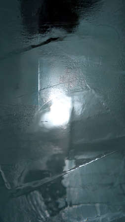 Jukkasjarvi, Sweden, February 27, 2020. detail of one of the walls of the ice hotel in northern...
