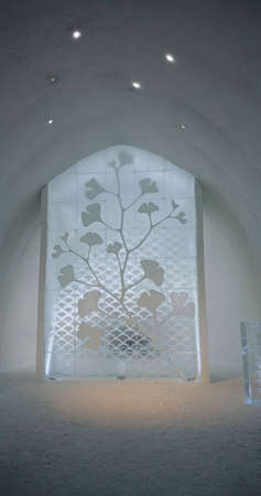 Jukkasjarvi, Sweden, February 27, 2020. one of the sculptures of the ice hotelのeditorial素材
