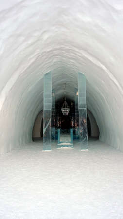 Jukkasjarvi, Sweden, February 27, 2020. a glimpse of the interior room of the ice hotel in northern Swedenのeditorial素材