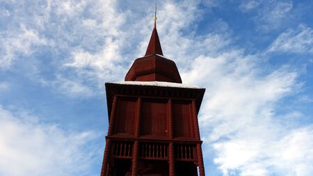 A glimpse of the cathedral in the center of a small town in northern Sweden this winterの写真素材