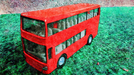 Stockholm, Sweden, April 16,2020. Watercolor representing a red double decker bus