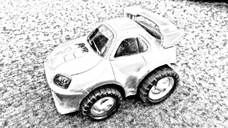 Computerized black and white drawing representing a racing monster truckの写真素材