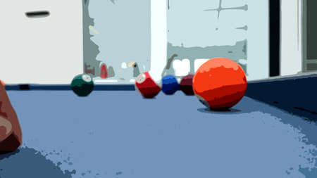 Digital painting style representing colored balls on a pool table