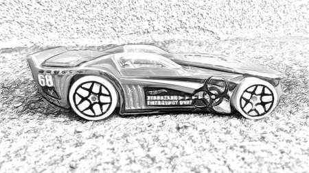 Digital black and white  style representing a racing car
