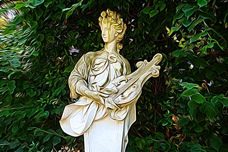 Digital color painting representing one of the eighteenth-century statues in the gardens of Naplesの写真素材