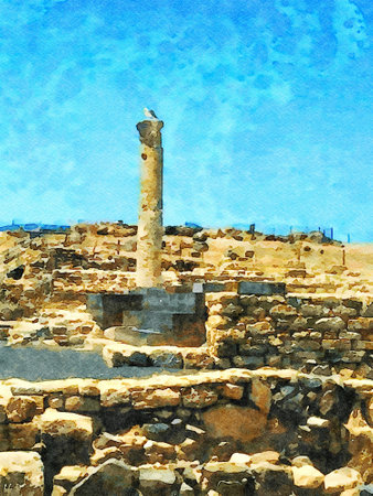 Roman ruins in Sardinia. Digital watercolors painting.の写真素材
