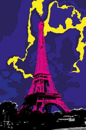 A glimpse of the tower of Paris with lightning. Digital painting.の写真素材