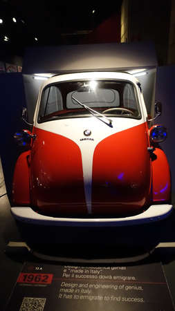 Turin, Italy - June 20, 2021: a front view of an antique automobile at Automobile Museum.