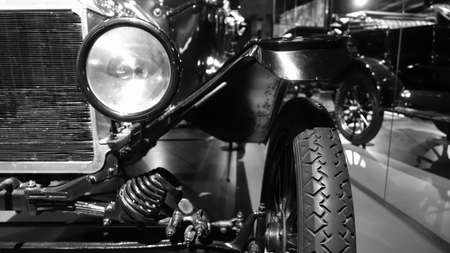Turin, Italy - June 20, 2021: a headlight of an antique car at the Automobile Museumのeditorial素材