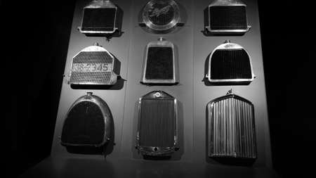 Turin, Italy - June 20, 2021: panel with antique radiators at Automobile Museumのeditorial素材