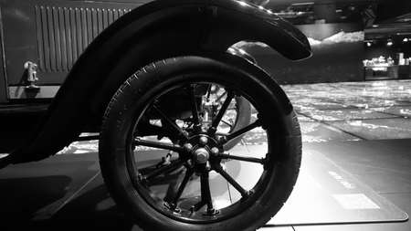 Turin, Italy - June 20, 2021: a detail of an antique automobile at the Turin Automobile Museum.のeditorial素材