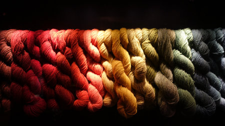 A band of colored and woven wool on a black background.