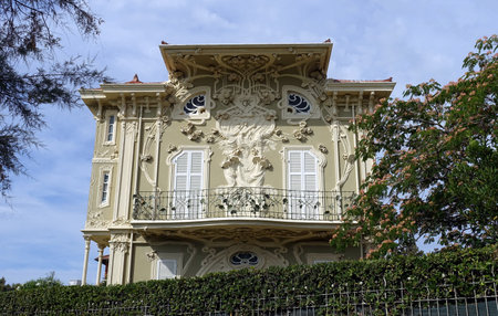 Pesaro, Italy, July 02 2021. The facade of a historic building that stands on the city's coast.のeditorial素材