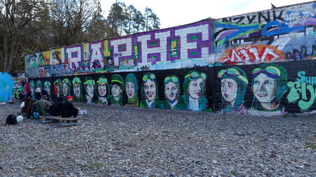 Stockholm, Sweden, May 08 2021. Graffiti exhibition on the outskirts of the city.のeditorial素材