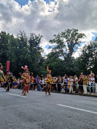 Stockholm, Sweden, August 2, 2025. A glimpse of the Gay Pride parade through the city streets.のeditorial素材
