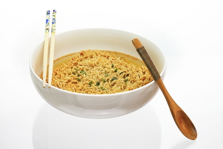 Noodle in the white bowl isolated on a white backgroundの写真素材