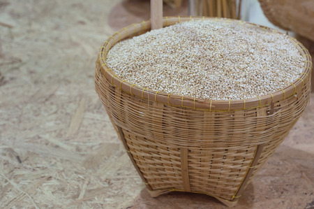 Quinoa grain in Bamboo Basketの写真素材