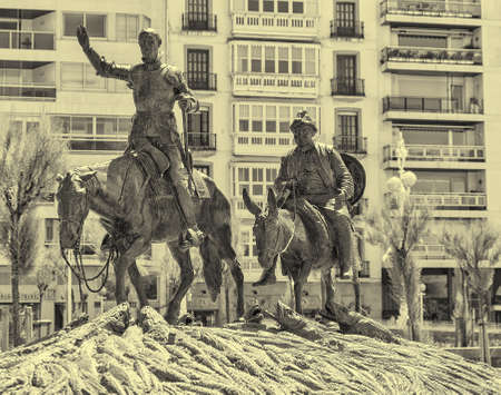Statue of Quijote and Sancho in San Sebastianの写真素材