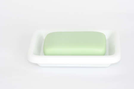 Closeup of a bar of green soapの写真素材